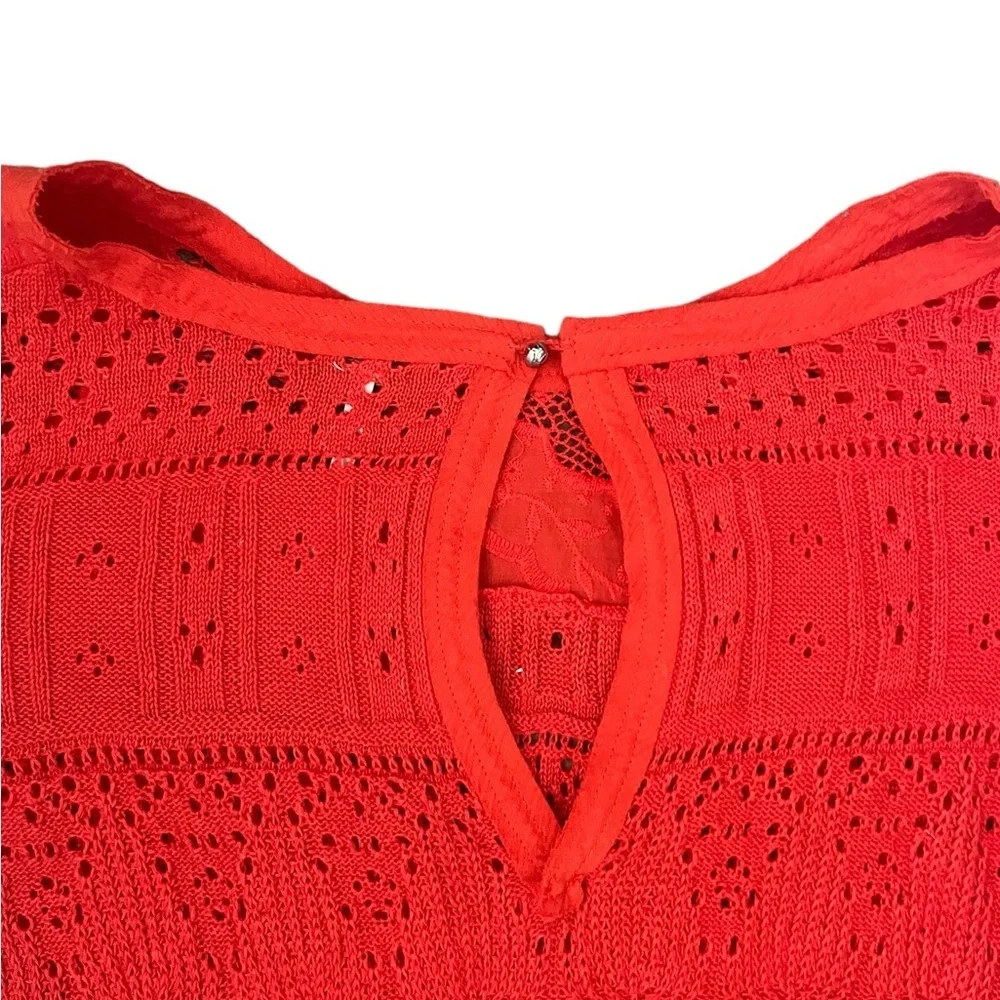 Free People Once Upon A Time Lace Crochet Bell Sleeve Red Blouse Sz XS